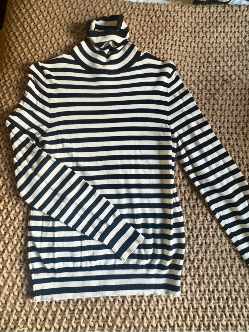 H&M Black and White Striped Turtleneck Sweater